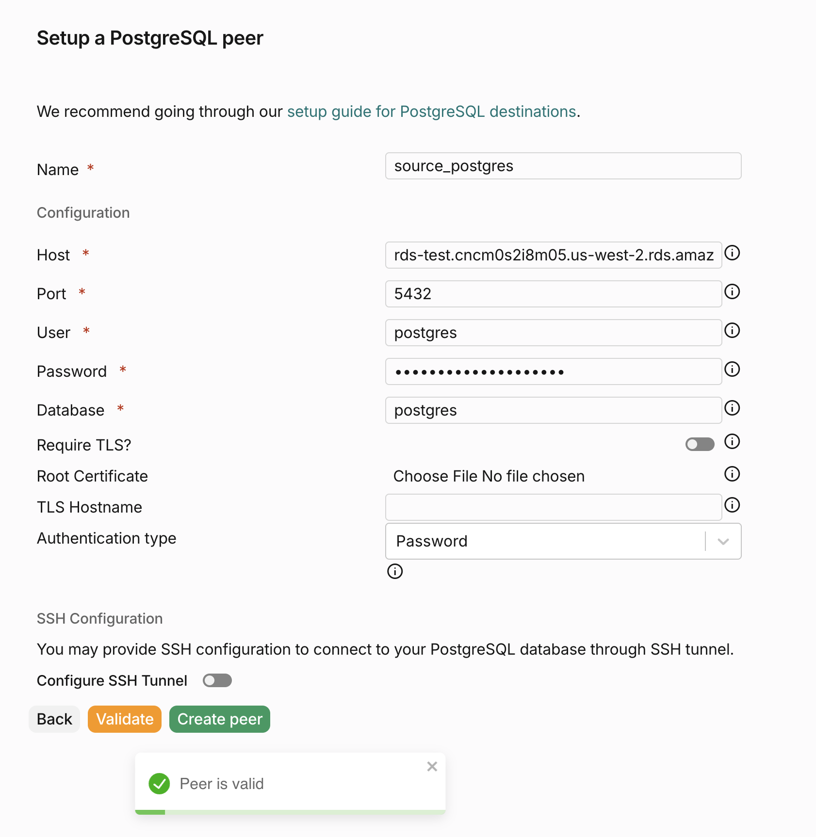 Создание исходного пира