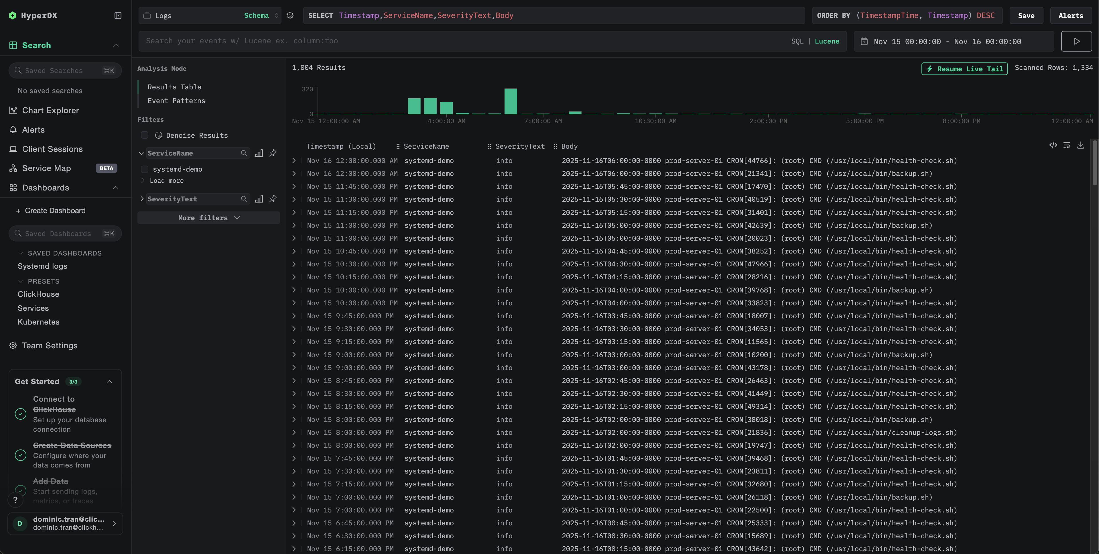 Представление поиска логов